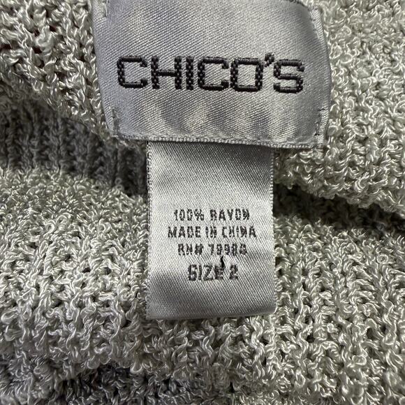 Chico’s Gray Heavyweight V Neck Sweater Size 2 Large Drapey Cozy Rib Knit Winter - Picture 6 of 8